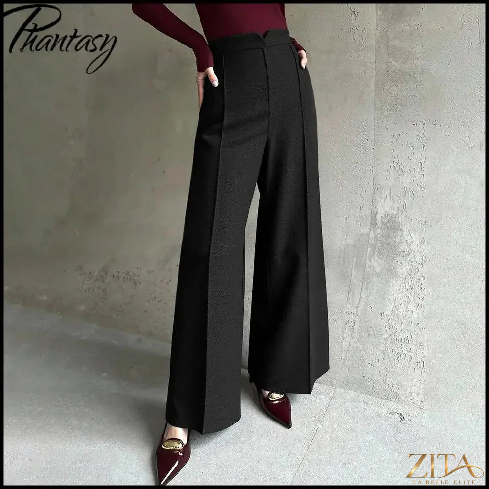Black high-waisted straight-leg suit pants by Zita La Belle Elite, tailored fit with clean lines and classic style.