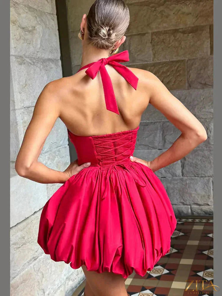 Zita La Belle Elite women’s pink corset mini dress with puffball hem