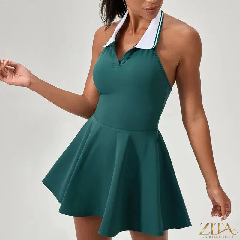 Zita La Belle Elite women's A-line tennis and golf jumpsuit dress with sleeveless design and sporty fit, ideal for active wear.