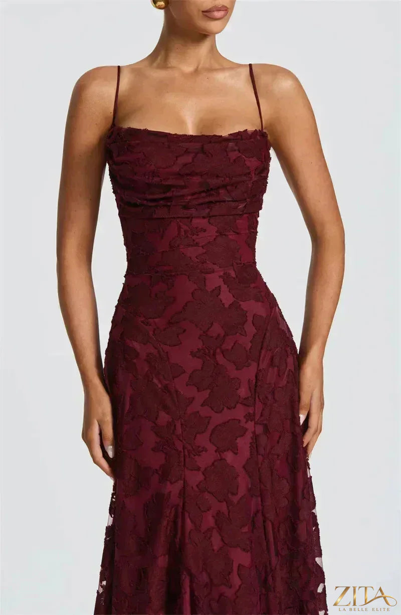 Backless spaghetti strap lace-up maxi evening dress for women by Zita La Belle Elite, featuring a fashionable, elegant design.