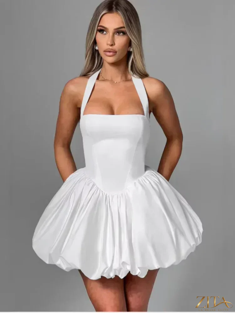 Zita La Belle Elite women’s pink corset mini dress with puffball hem