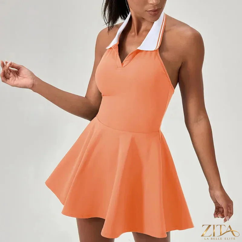 Zita La Belle Elite A-line women's tennis and golf jumpsuit dress featuring a sleek design, perfect for active sportswear.