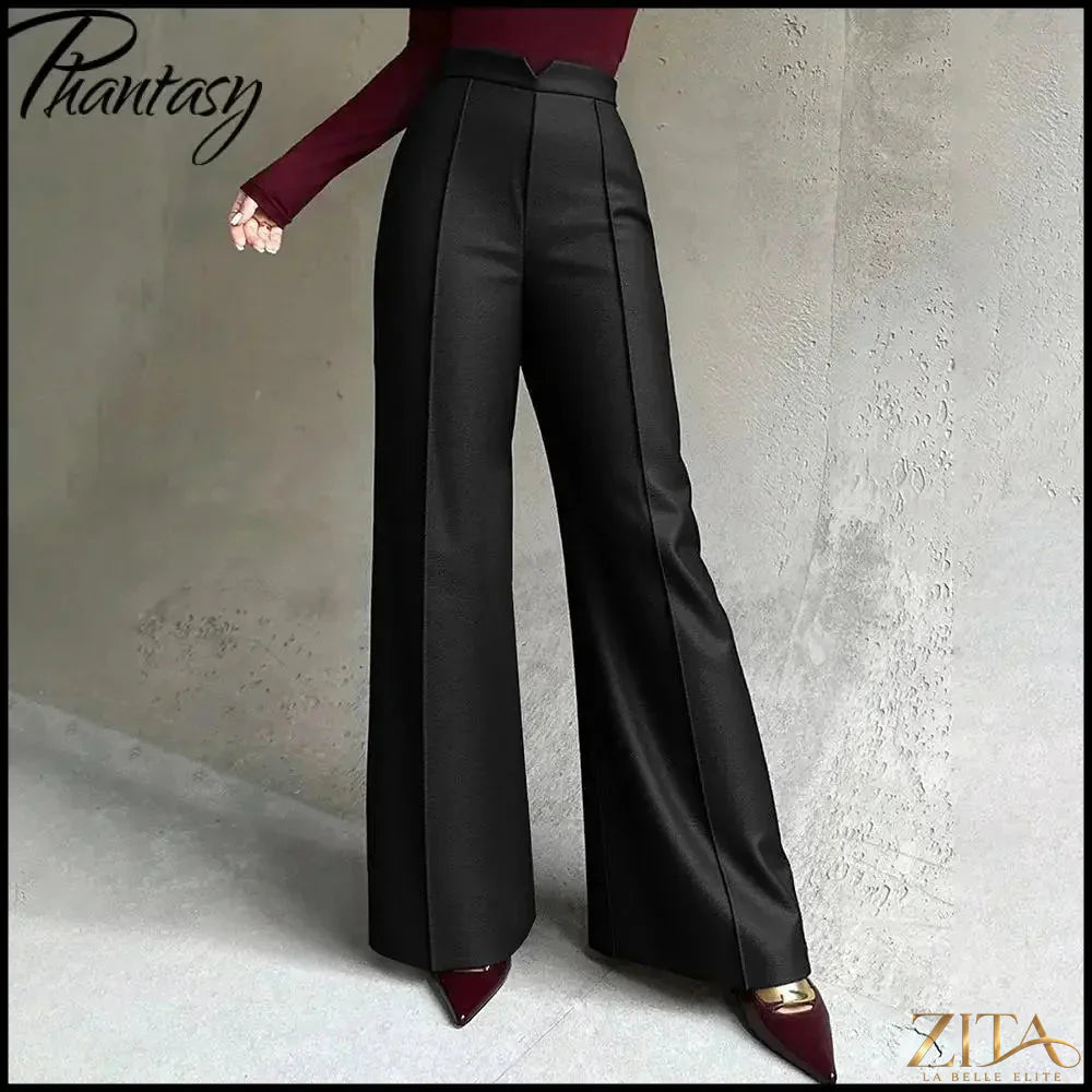 Black high-waisted straight-leg suit pants by Zita La Belle Elite, tailored with a sleek, professional fit.