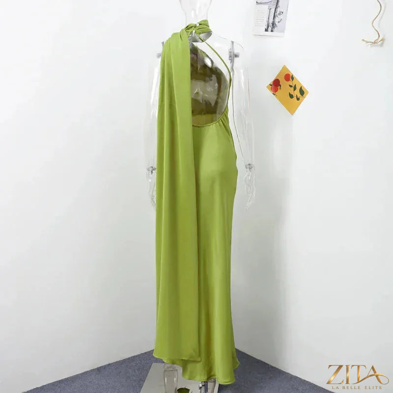 Zita La Belle Elite backless lace-up maxi dress with ribbon sleeveless design, elegant party gown for evening events.