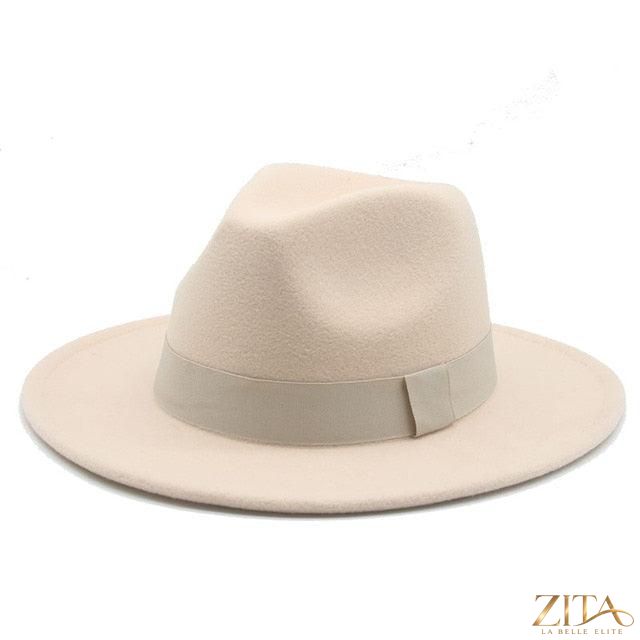 Elegant women's wide brim fedora hat with a belt from Zita La Belle Elite, featuring a classic style and stylish design.