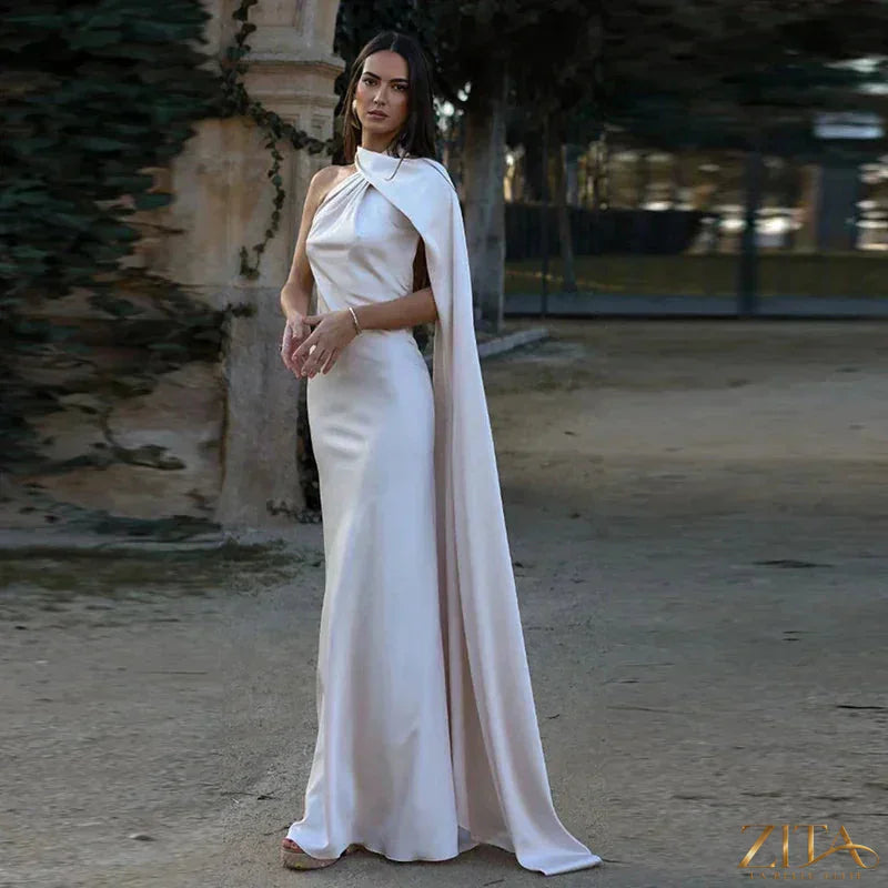 Zita La Belle Elite backless lace-up maxi dress with ribbon sleeveless design, ideal for evening parties, shown on a model.