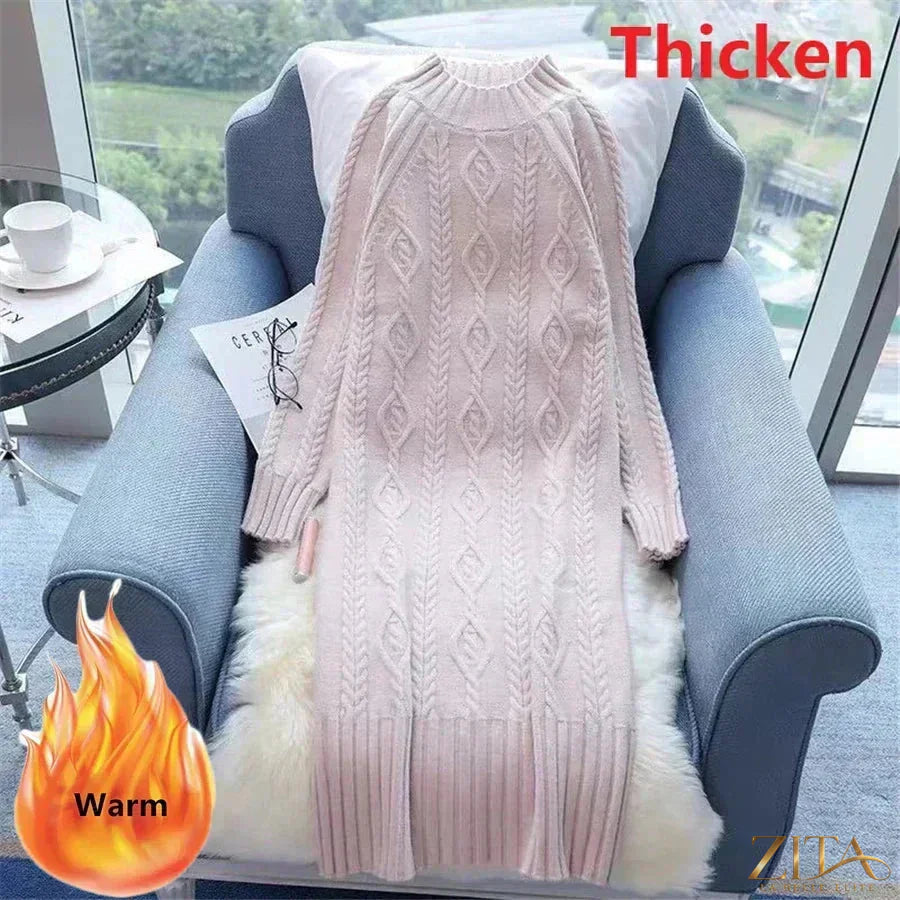 Zita La Belle Elite women's velvet midi sweater dress with mock neck and rib knit texture, ideal for winter fashion.