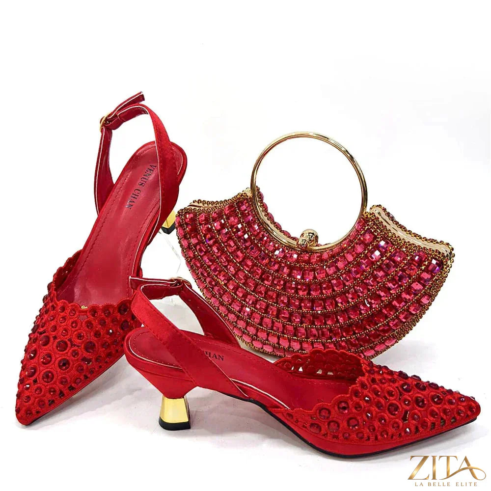 Elegant Zita La Belle Elite luxury ladies shoes and matching bag set with stylish pattern, perfect for upscale occasions.