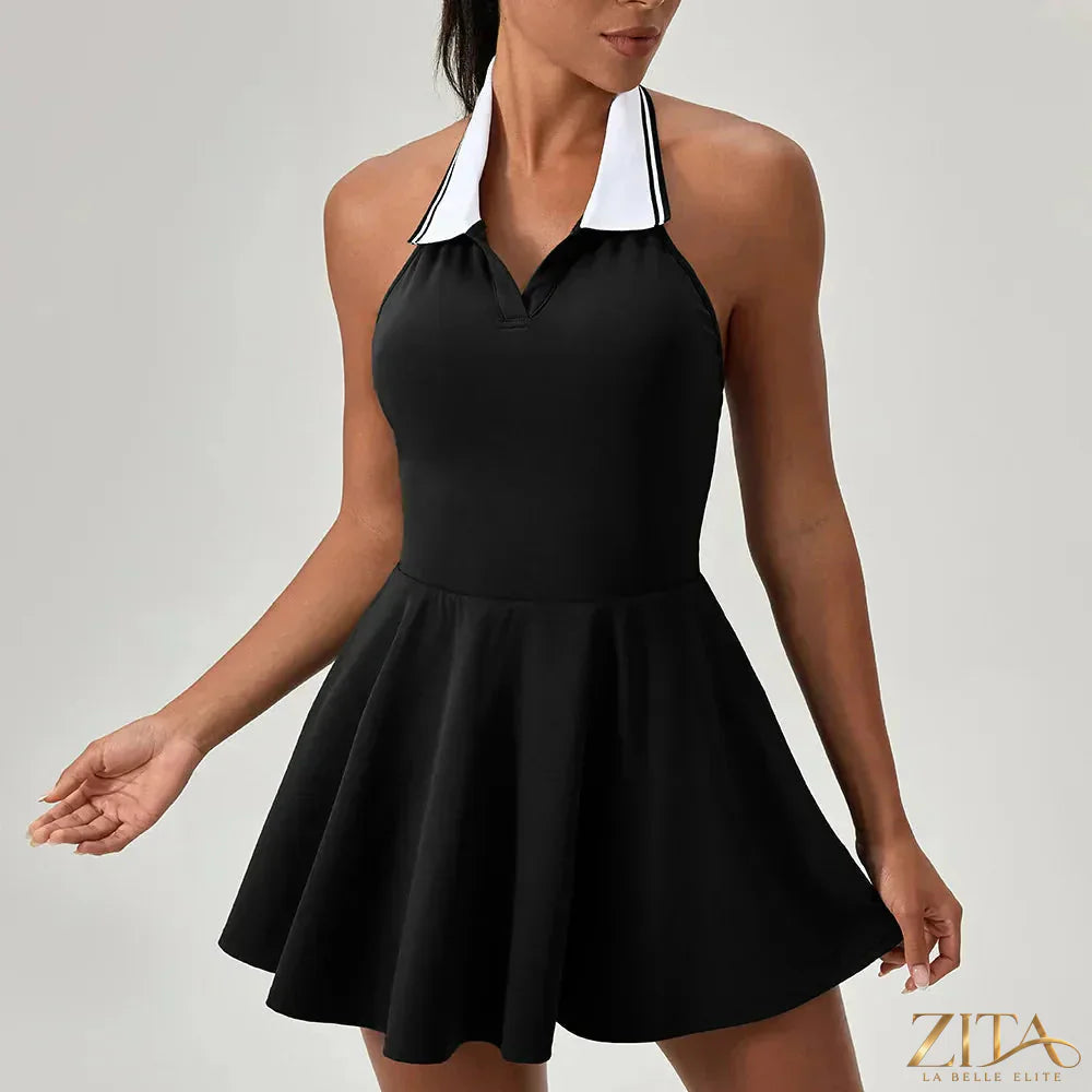 Zita La Belle Elite women's A-line tennis and golf jumpsuit dress, stylish athletic wear for women, shown in a sleek design.