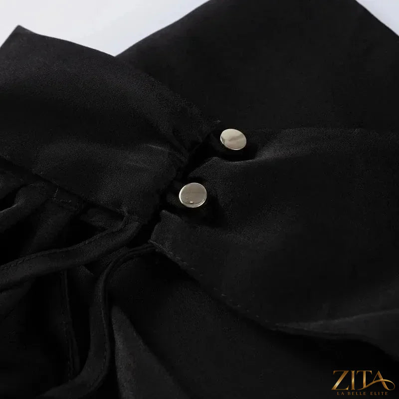 Zita La Belle Elite backless lace-up maxi party dress with ribbon details, sleeveless evening gown, elegant and flowing design.