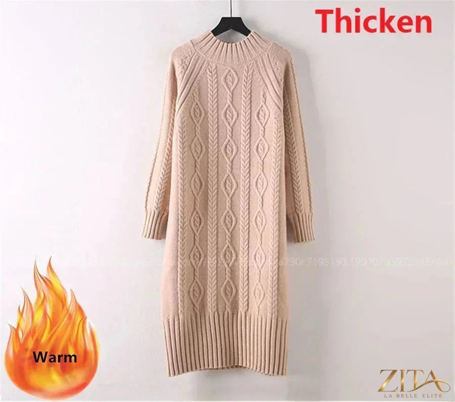 Zita La Belle Elite women’s velvet midi sweater dress with a mock neck and ribbed knit, ideal for winter fashion.