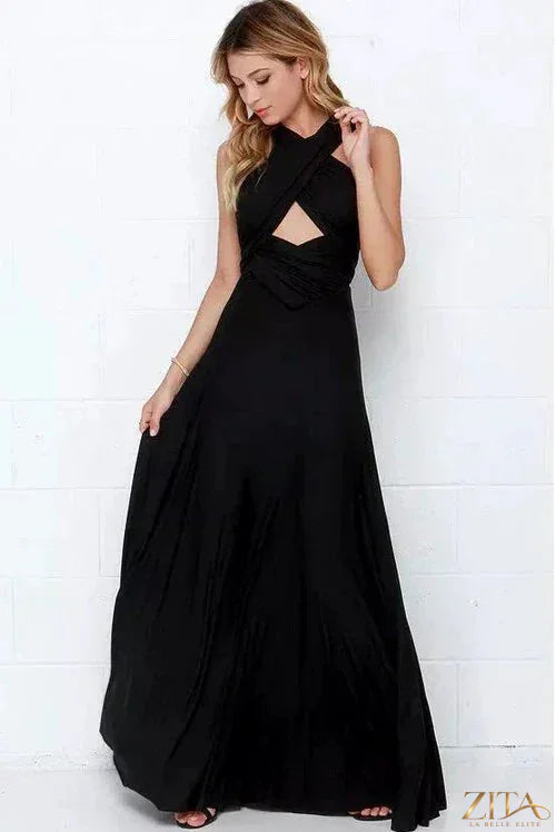 Red bandage evening dress by Zita La Belle Elite featuring multiple rope accents and a long, sexy, stunning design for women.