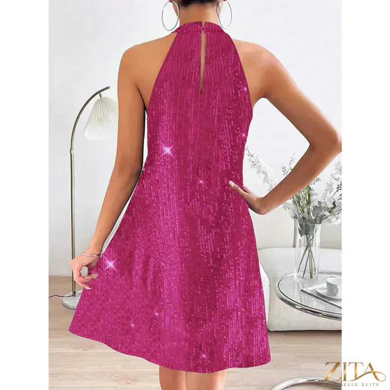 Elegant off-shoulder sequins dress for women by Zita La Belle Elite, featuring a fitted evening dress with shimmering sequin details.