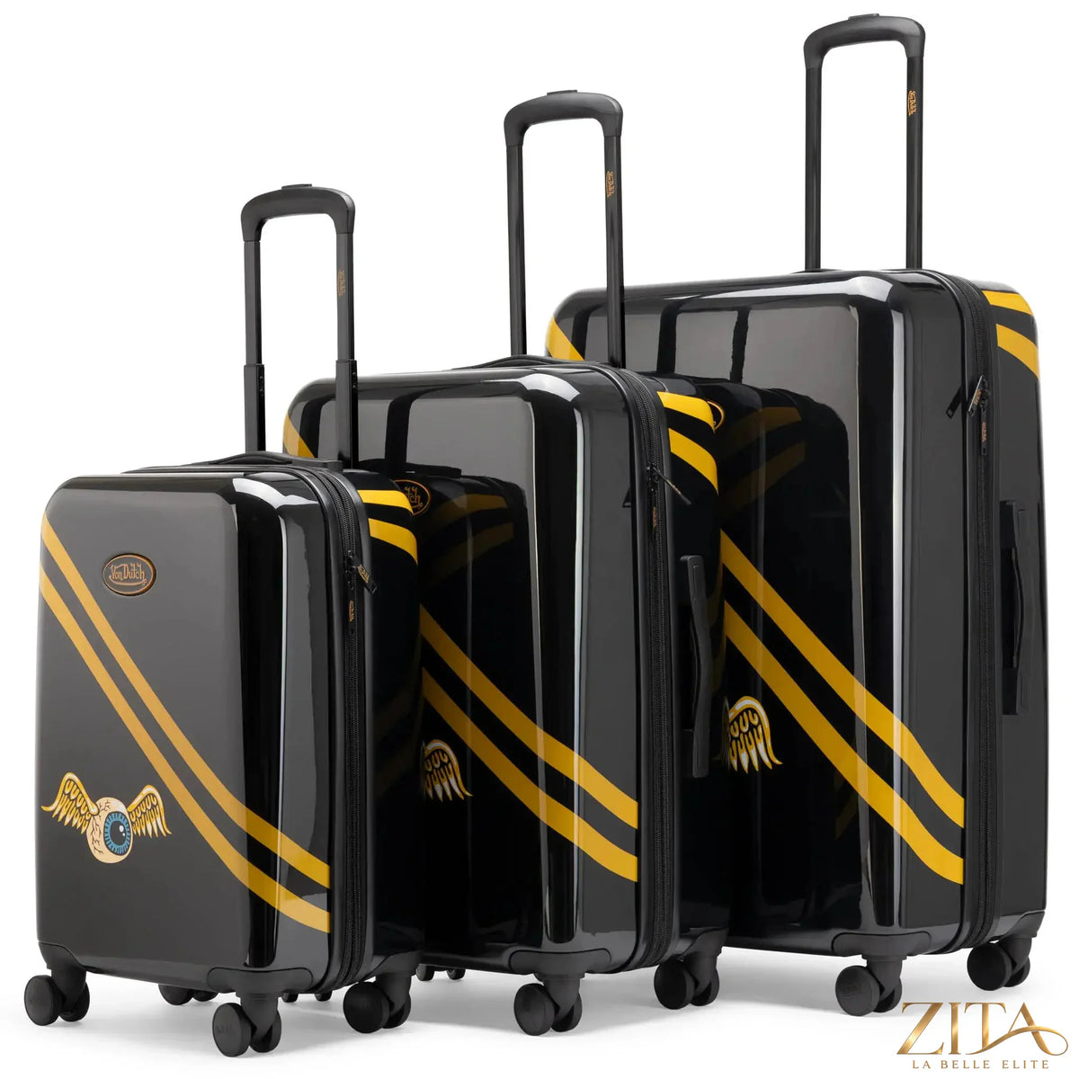 Zita La Belle Elite Kustom Kulture 3-piece expandable hardside spinner luggage set with modern design and multiple compartments.