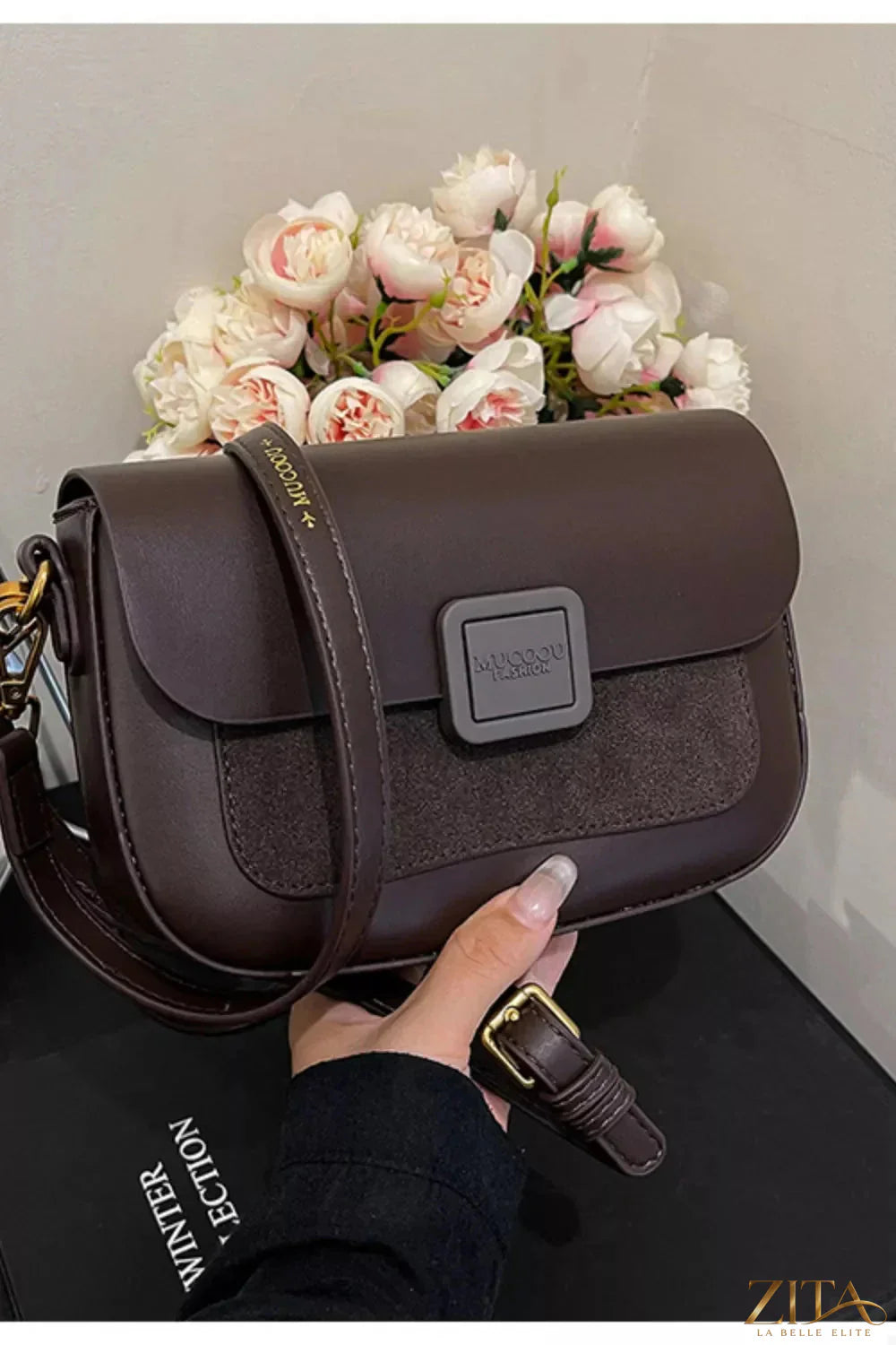 Zita La Belle Elite flap closure shoulder bag with sleek design and adjustable strap, featuring a stylish and functional accessory.