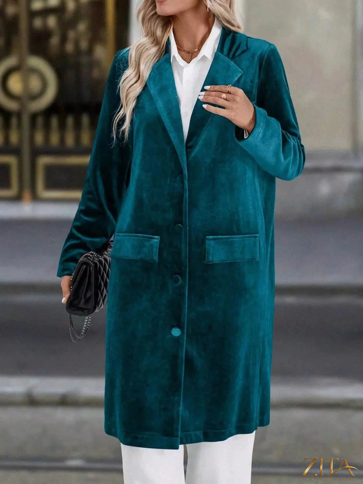 Zita La Belle Elite longline coat with lapel collar and long sleeves, stylish outerwear for a sophisticated look