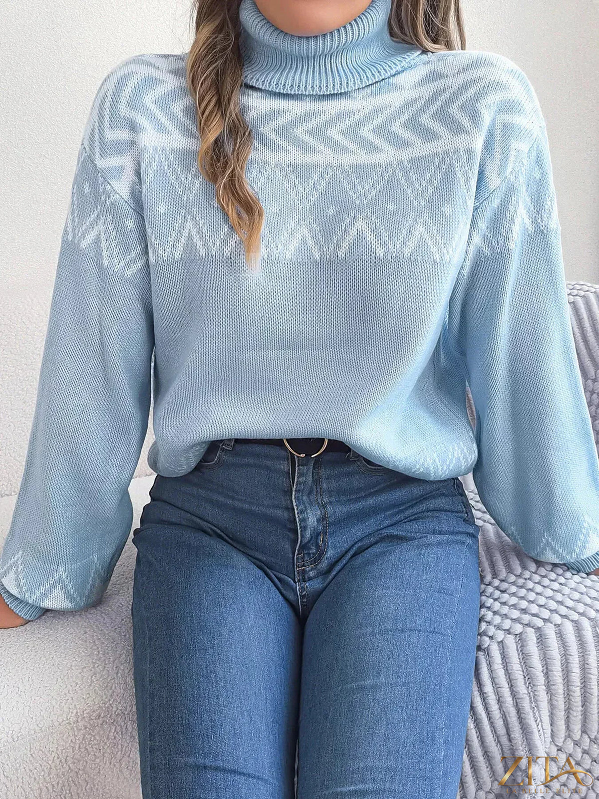 Zita La Belle Elite turtleneck dropped shoulder sweater in soft knit, featuring a cozy fit and stylish design.