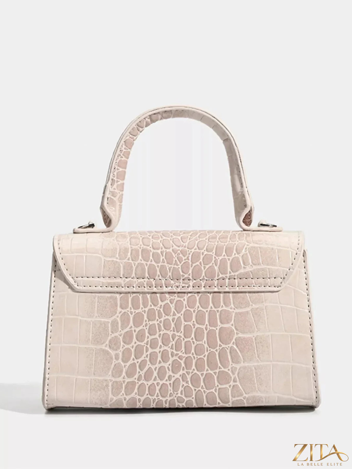 Zita La Belle Elite croc-embossed top handle handbag with gold-tone hardware and structured silhouette.