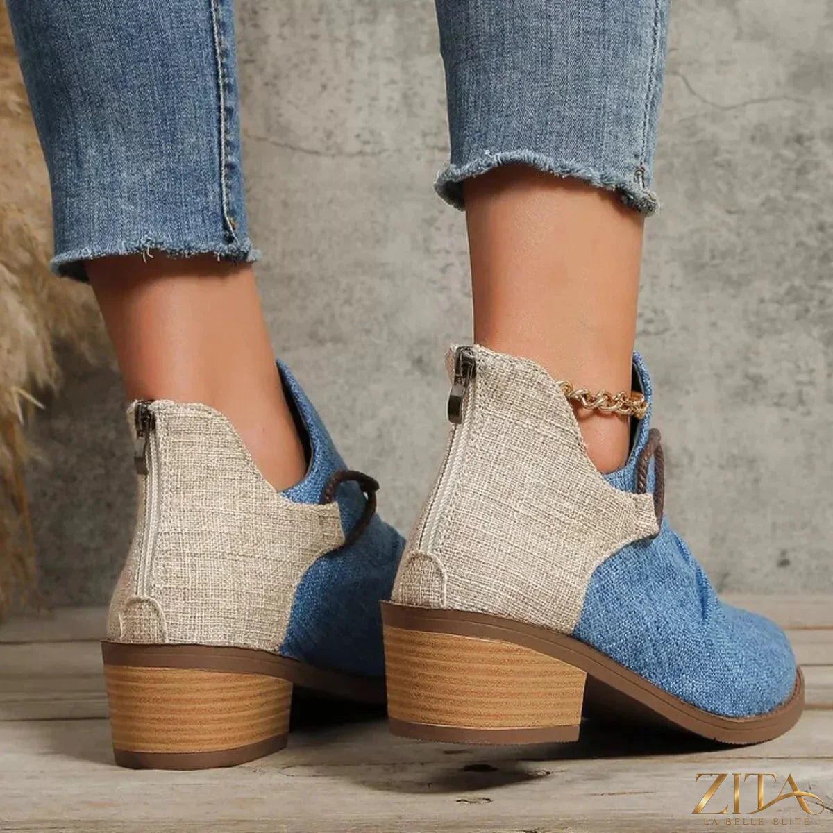 Zita La Belle Elite block heel ankle boots in black leather with ankle height and stylish design, perfect for casual or dressy wear.