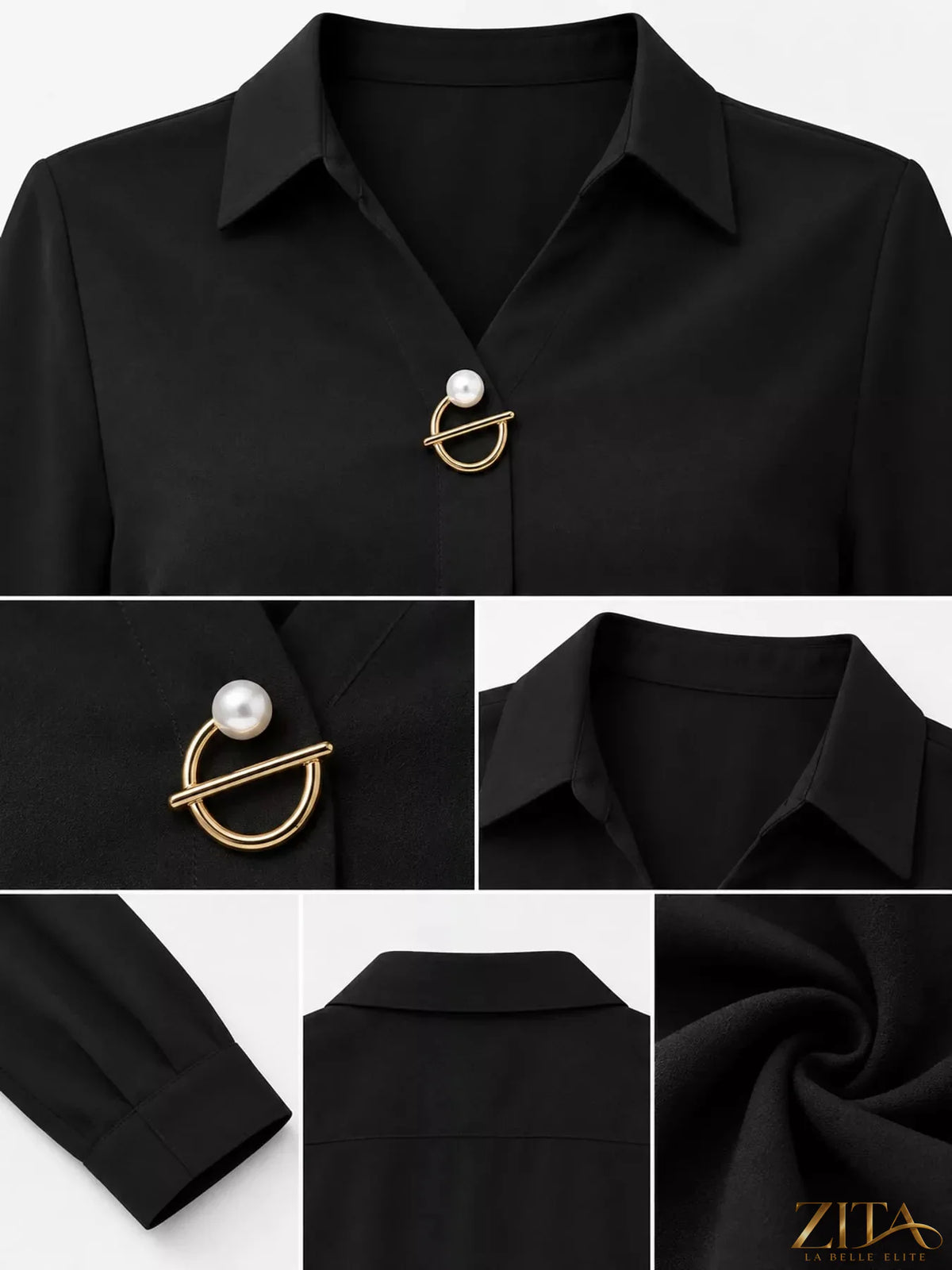 Long sleeve satin blouse by Zita La Belle Elite, featuring a smooth, shiny fabric and elegant tailored fit.