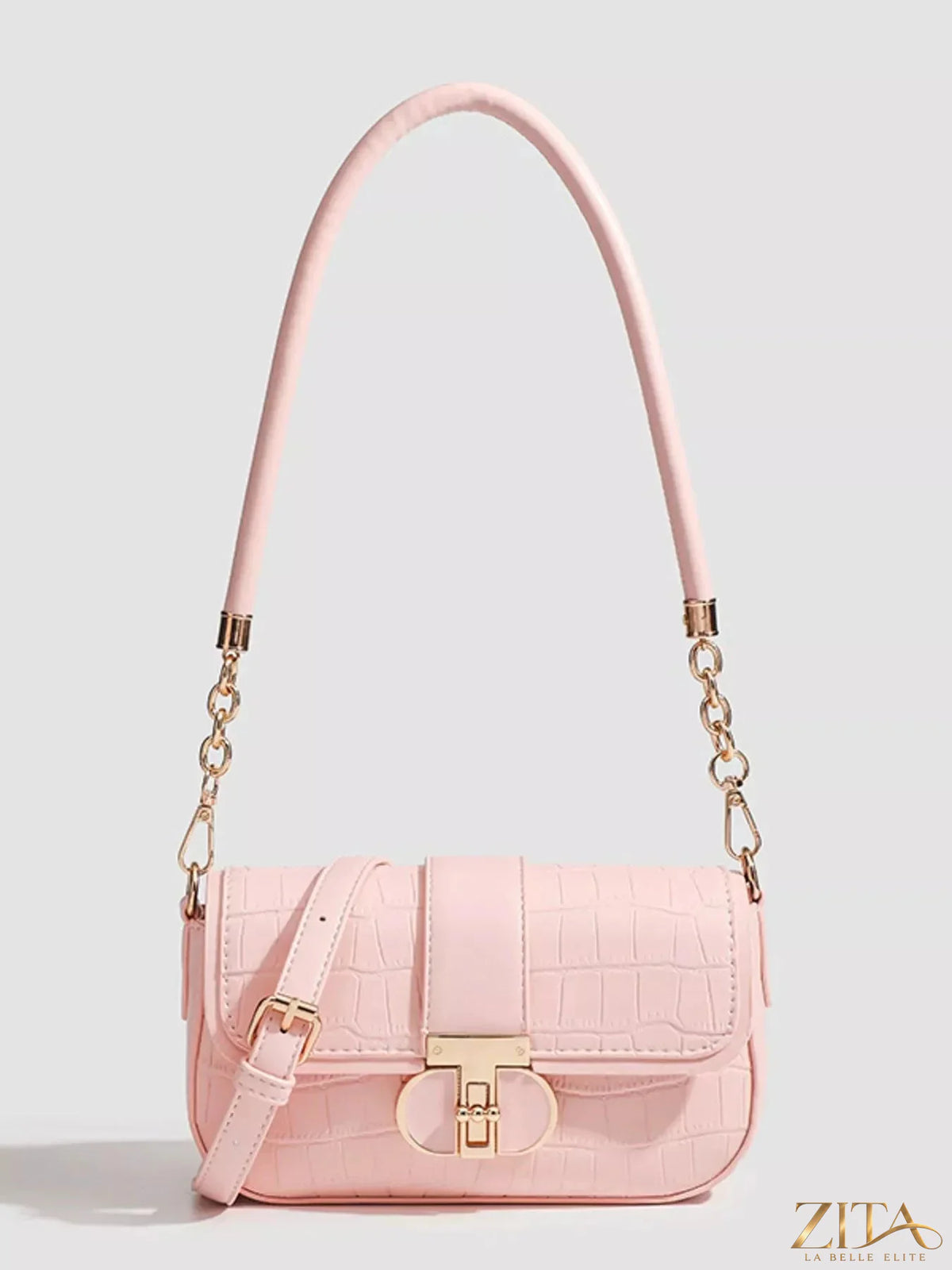 Zita La Belle Elite textured flap shoulder bag with quilted design, top handle, and adjustable shoulder strap, stylish and versatile accessory.