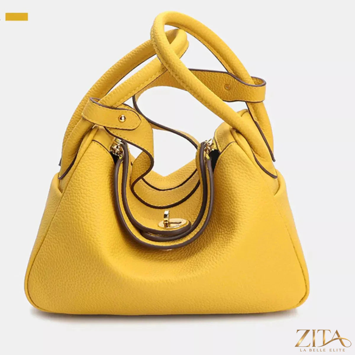 Zita La Belle Elite textured PU leather handbag with top handles and gold accents, showcasing a stylish, structured design.