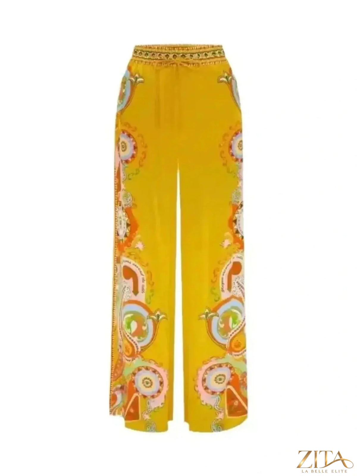 Zita La Belle Elite printed button-up shirt and matching pants set, featuring vibrant floral pattern and tailored fit.