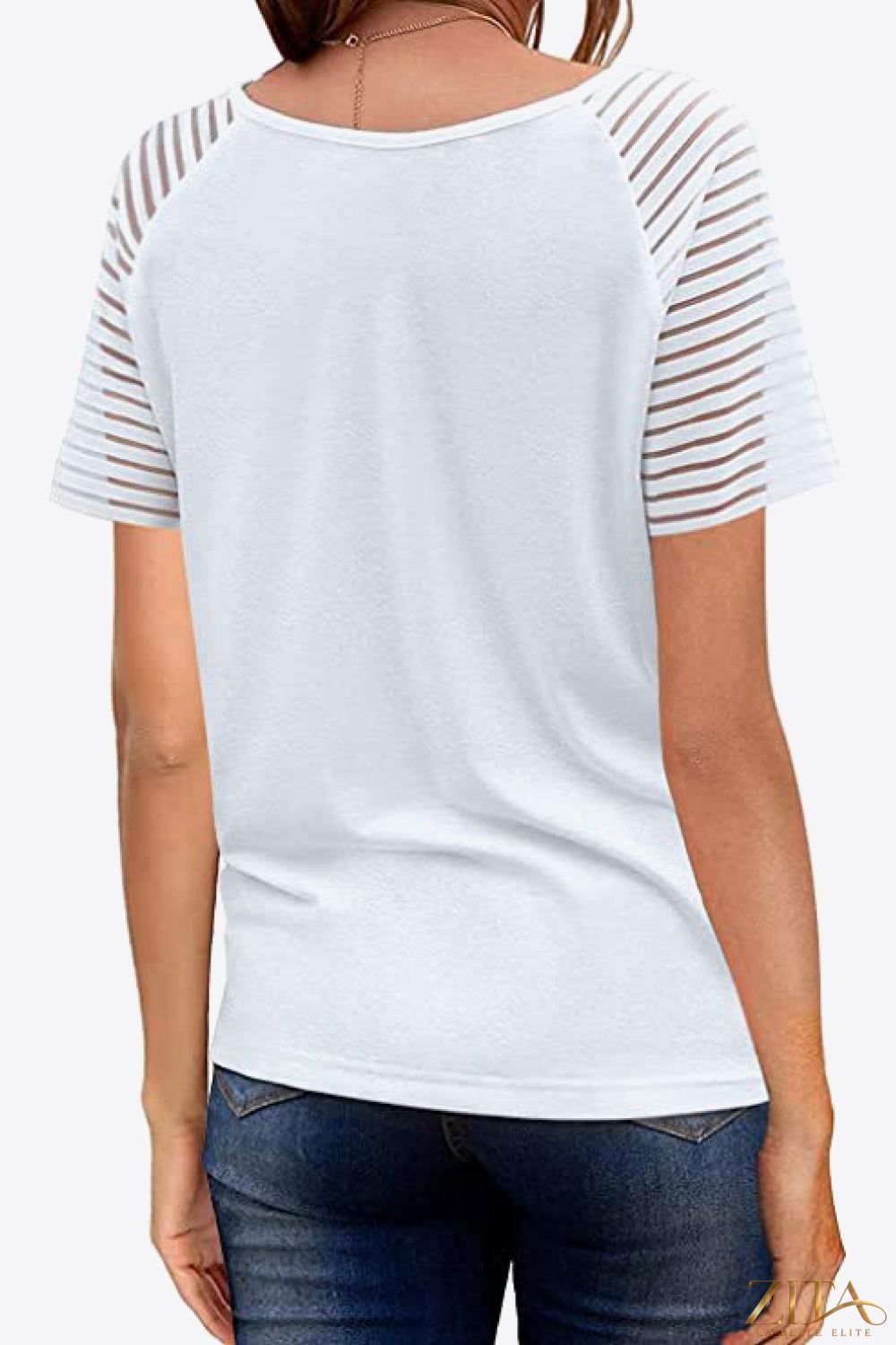 Light gray V-neck raglan sleeve tee by Trendsi, featuring contrasting dark sleeves and a relaxed fit, displayed on a hanger.