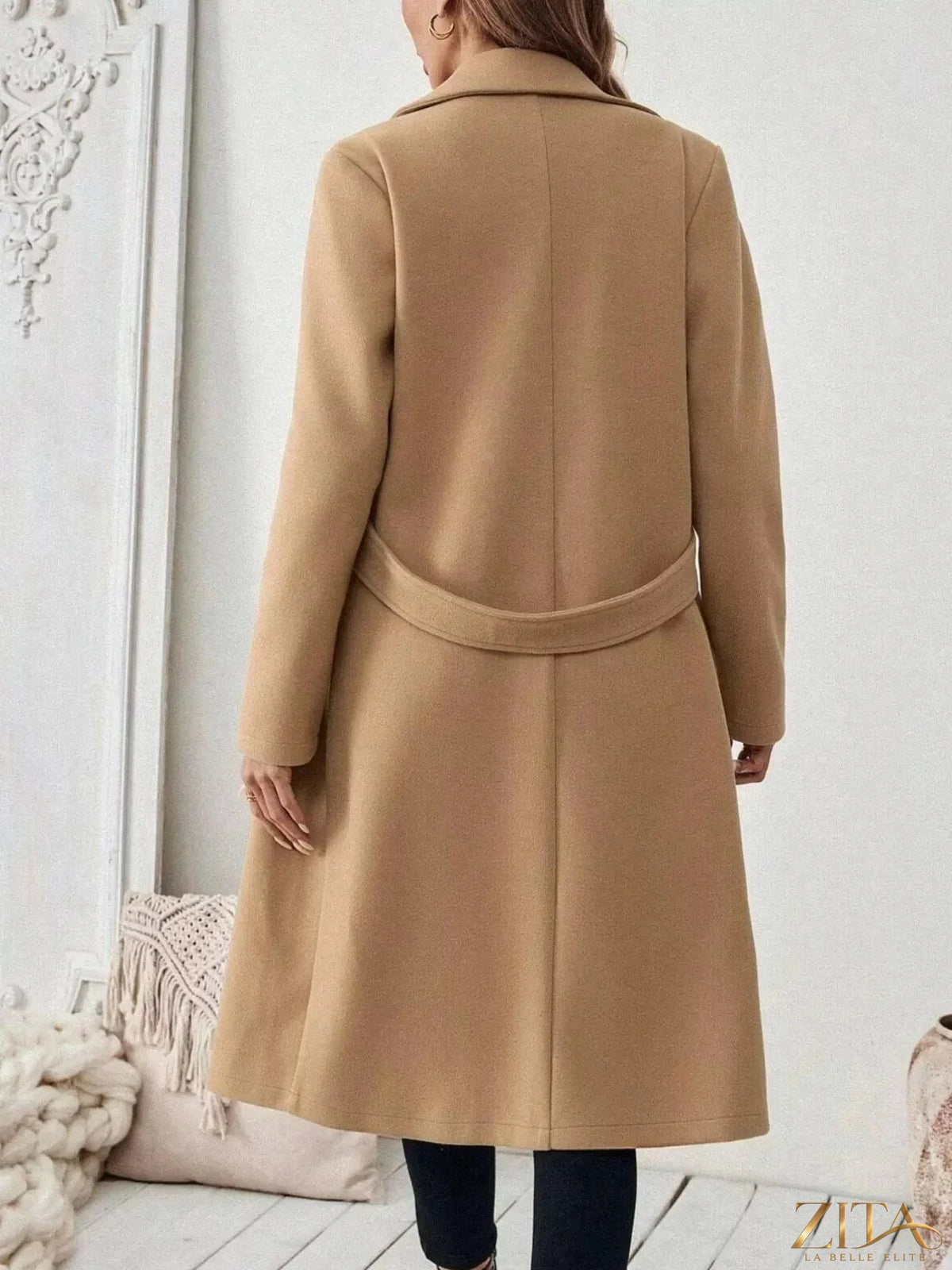 Zita La Belle Elite longline coat with lapel collar, stylish and warm outerwear, shown in a full-length view.
