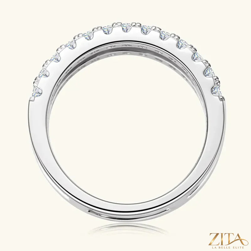 925 Sterling Silver Moissanite double-layered ring by Zita La Belle Elite, showcasing sparkling moissanite stones and intricate layered design.