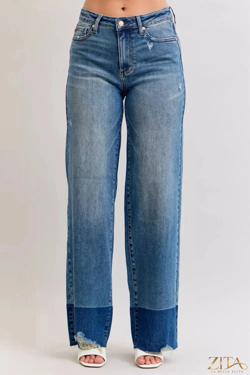 Zita La Belle Elite Judy Blue raw hem high-waist column straight jeans displayed on a model