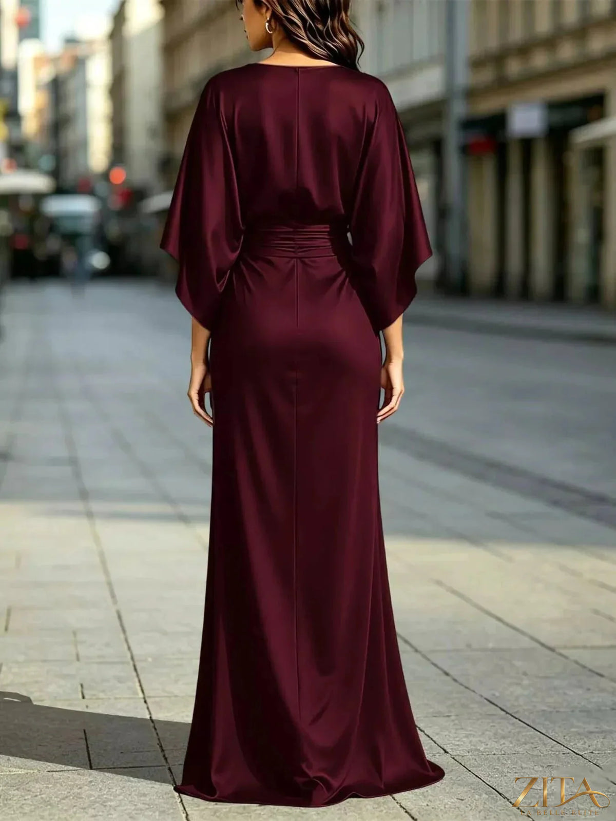 Zita La Belle Elite ruched waist maxi dress with pockets, flowing fabric, and elegant design for casual or formal wear.