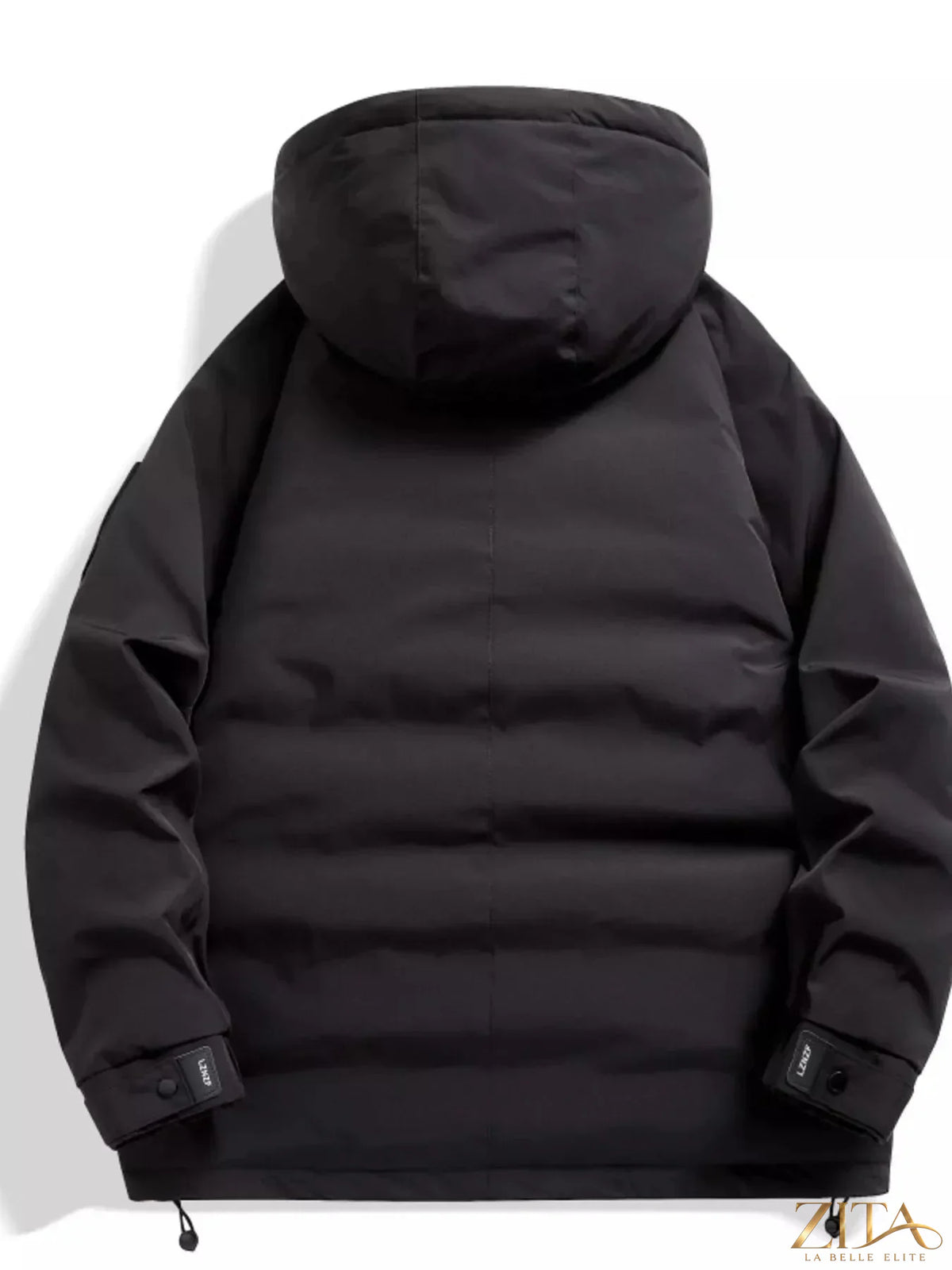Men's plus size hooded snap-down jacket by Zita La Belle Elite, featuring a front zipper, snap buttons, and a casual fit.