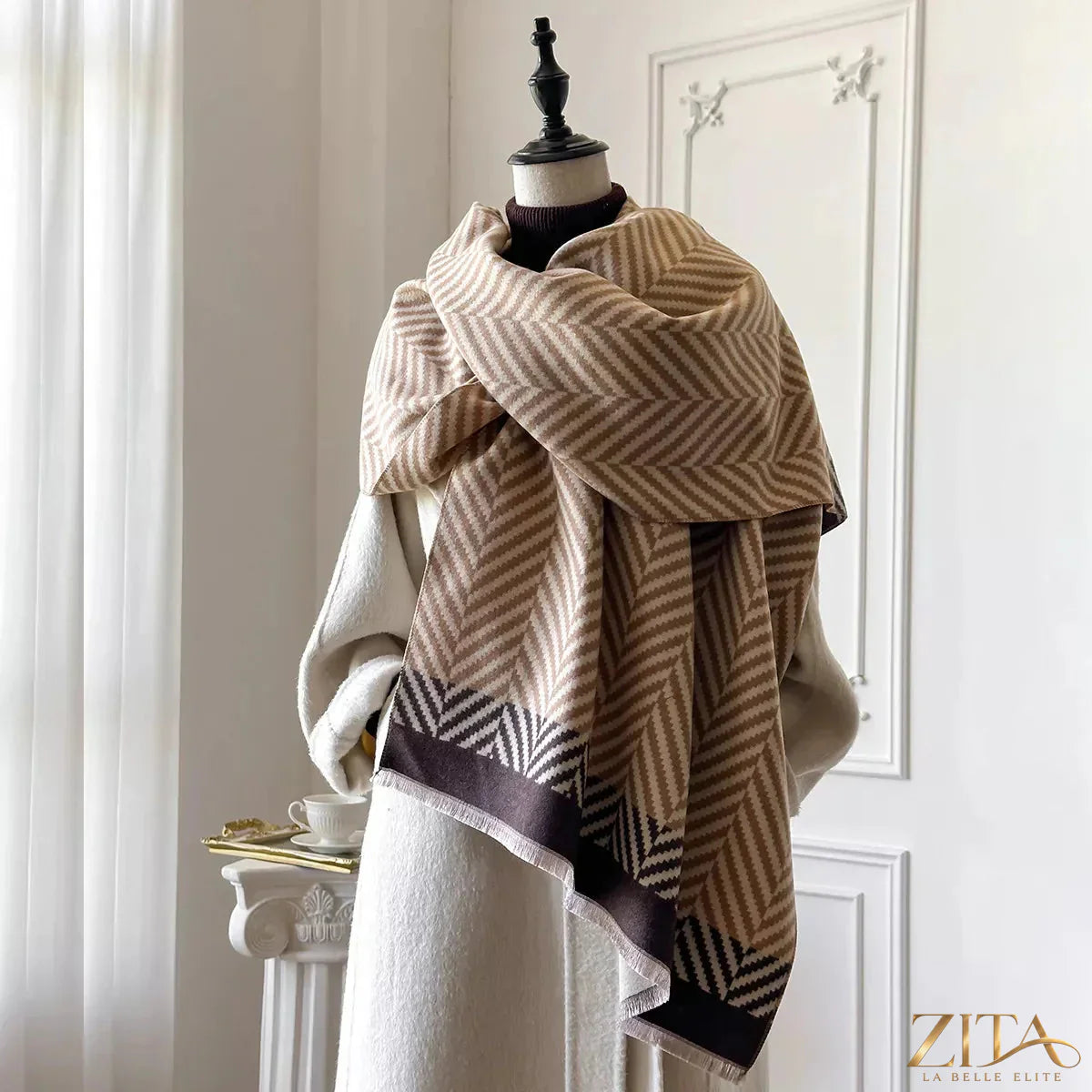 Soft, raw hem scarf by Zita La Belle Elite featuring a lightweight, cozy fabric with raw edge detailing.