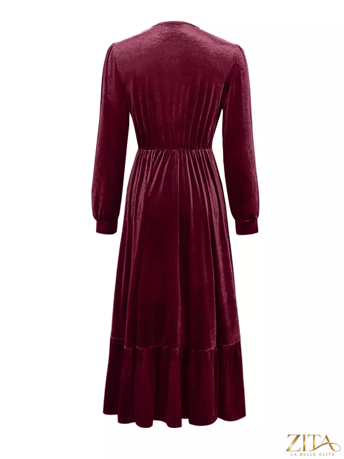 Long sleeve dress with ruffled hem by Trendsi, featuring a stylish and feminine design perfect for casual or dressy occasions.