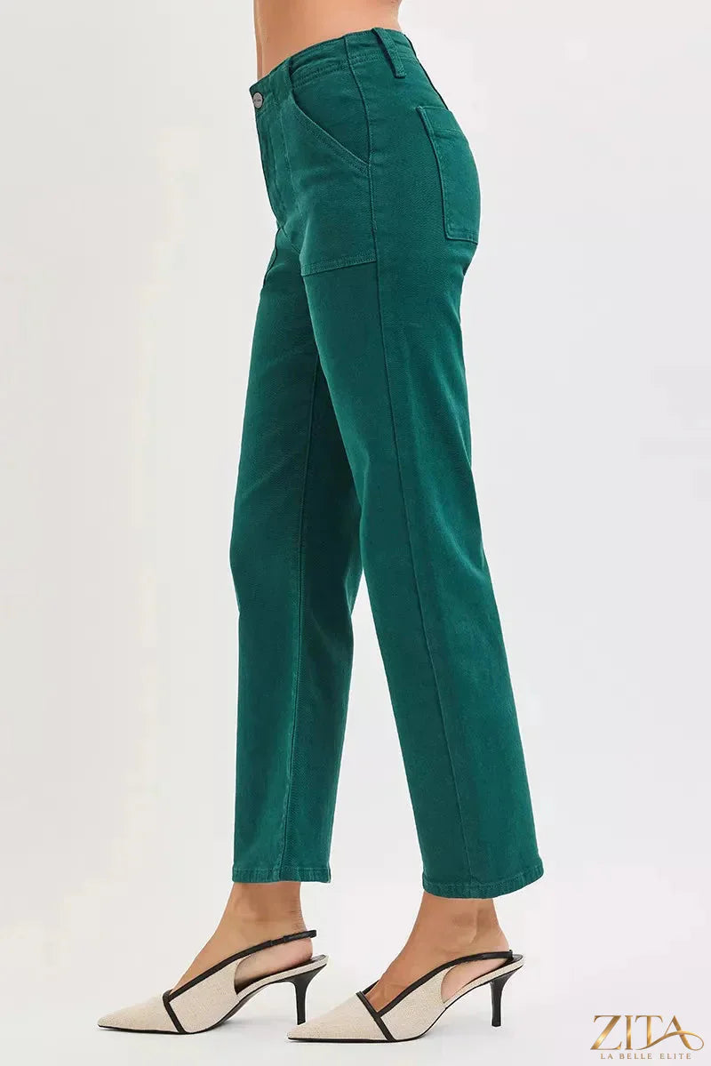 Zita La Belle Elite RISEN high-rise ankle flare jeans with patch pockets, denim fabric, and stylish fit, shown in the image.