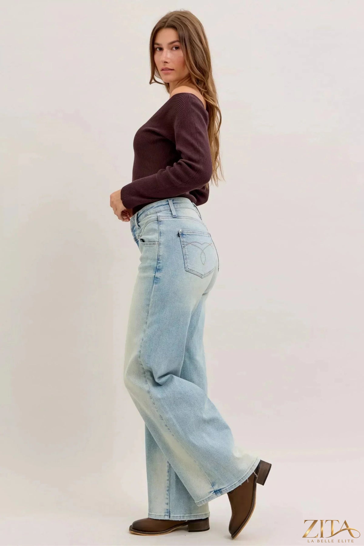 Zita La Belle Elite Judy Blue high waist column straight jeans with classic denim wash and fitted silhouette.