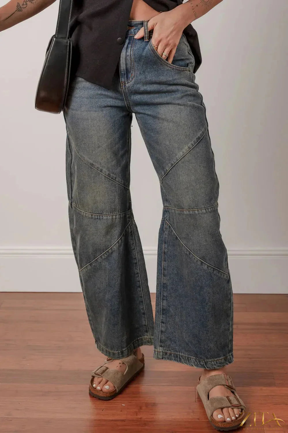 Zita La Belle Elite high waist jeans with exposed stitching, loose straight fit, and stylish design, shown in the product image.