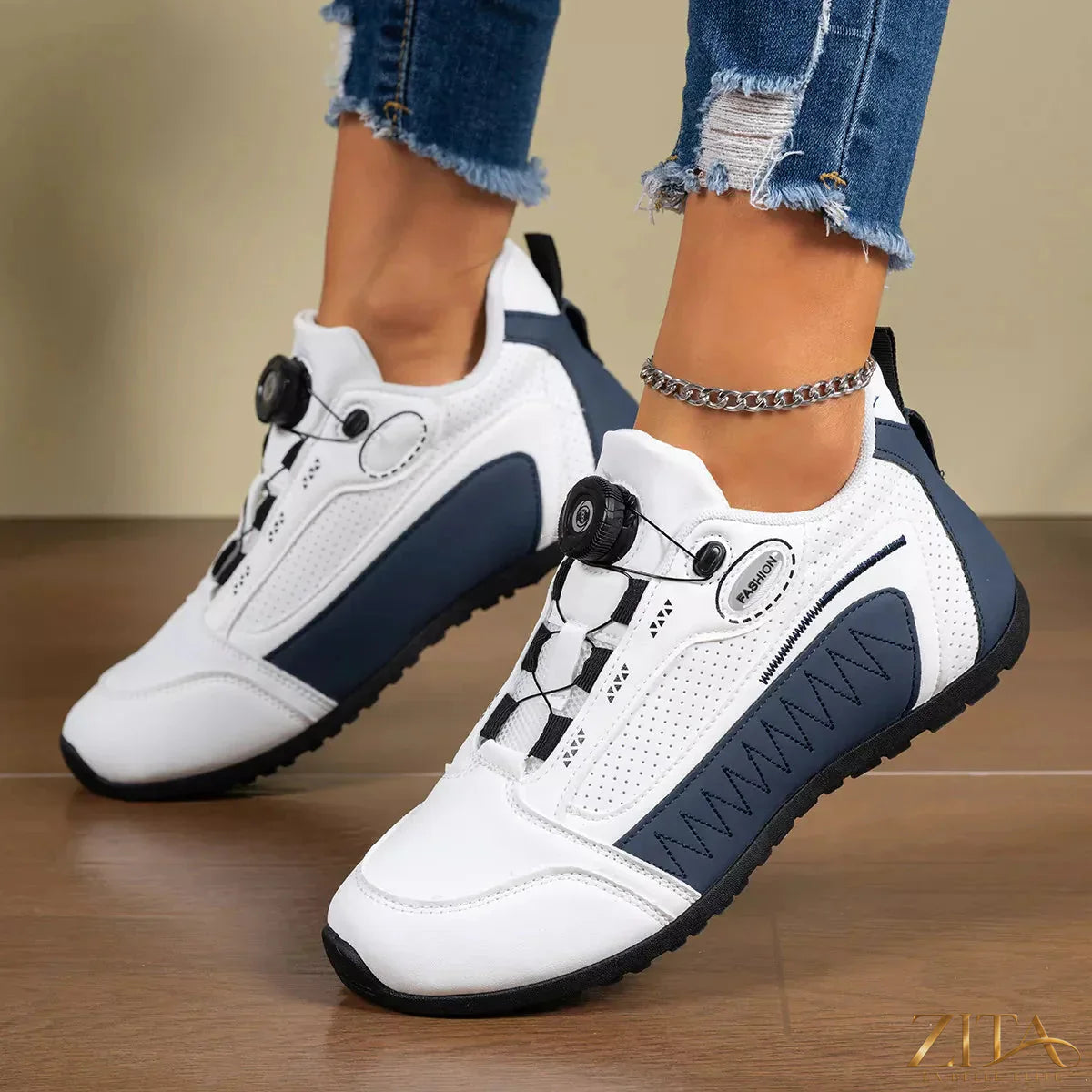 Zita La Belle Elite round toe lace-up sneakers with white soles and stylish design, perfect for casual wear.