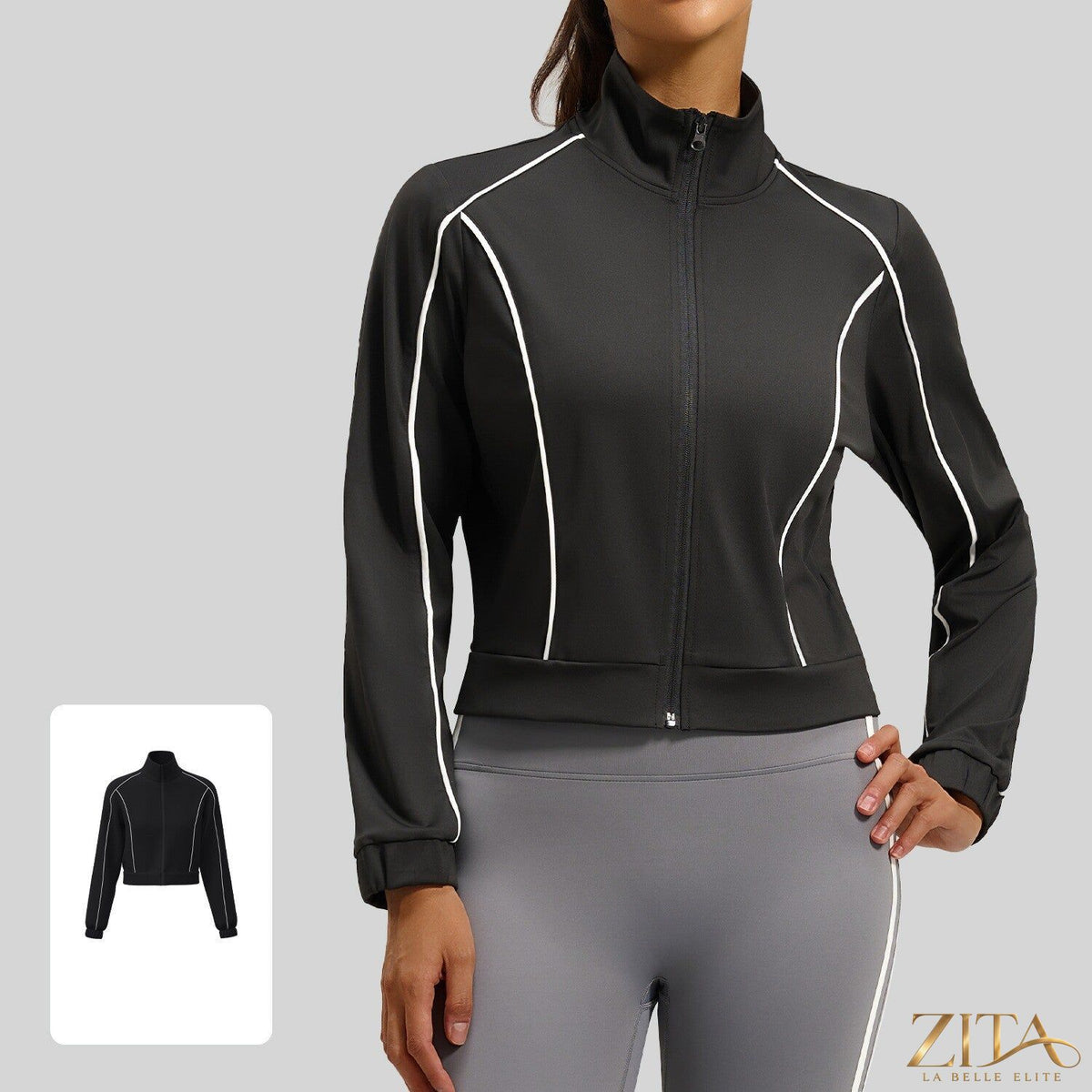 Women's contrast stripe loose cardigan jacket by Zita La Belle Elite, casual sportswear, featuring bold stripe pattern and relaxed fit.