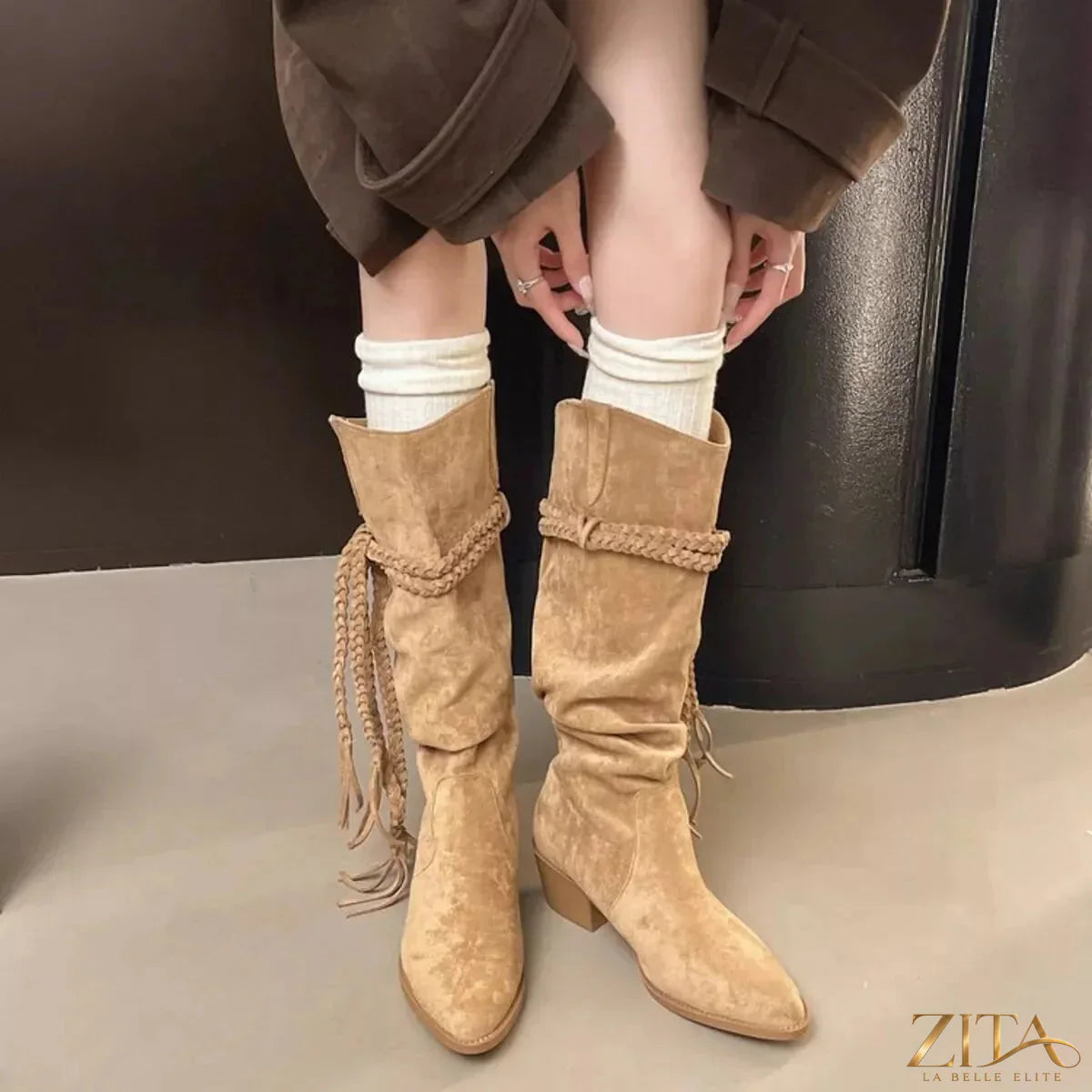 Zita La Belle Elite point toe block heel boots featuring sleek design and stylish ankle height in black leather