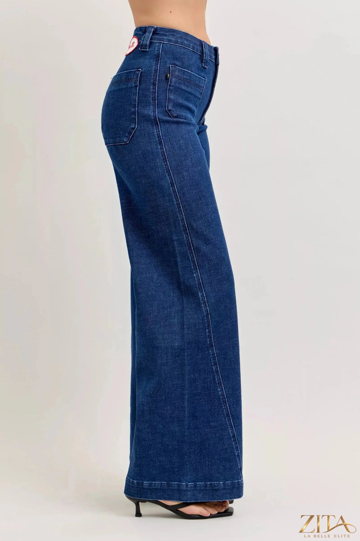 Zita La Belle Elite Judy Blue high-waisted retro wide-leg jeans displayed on a model, showcasing classic denim style and fit.