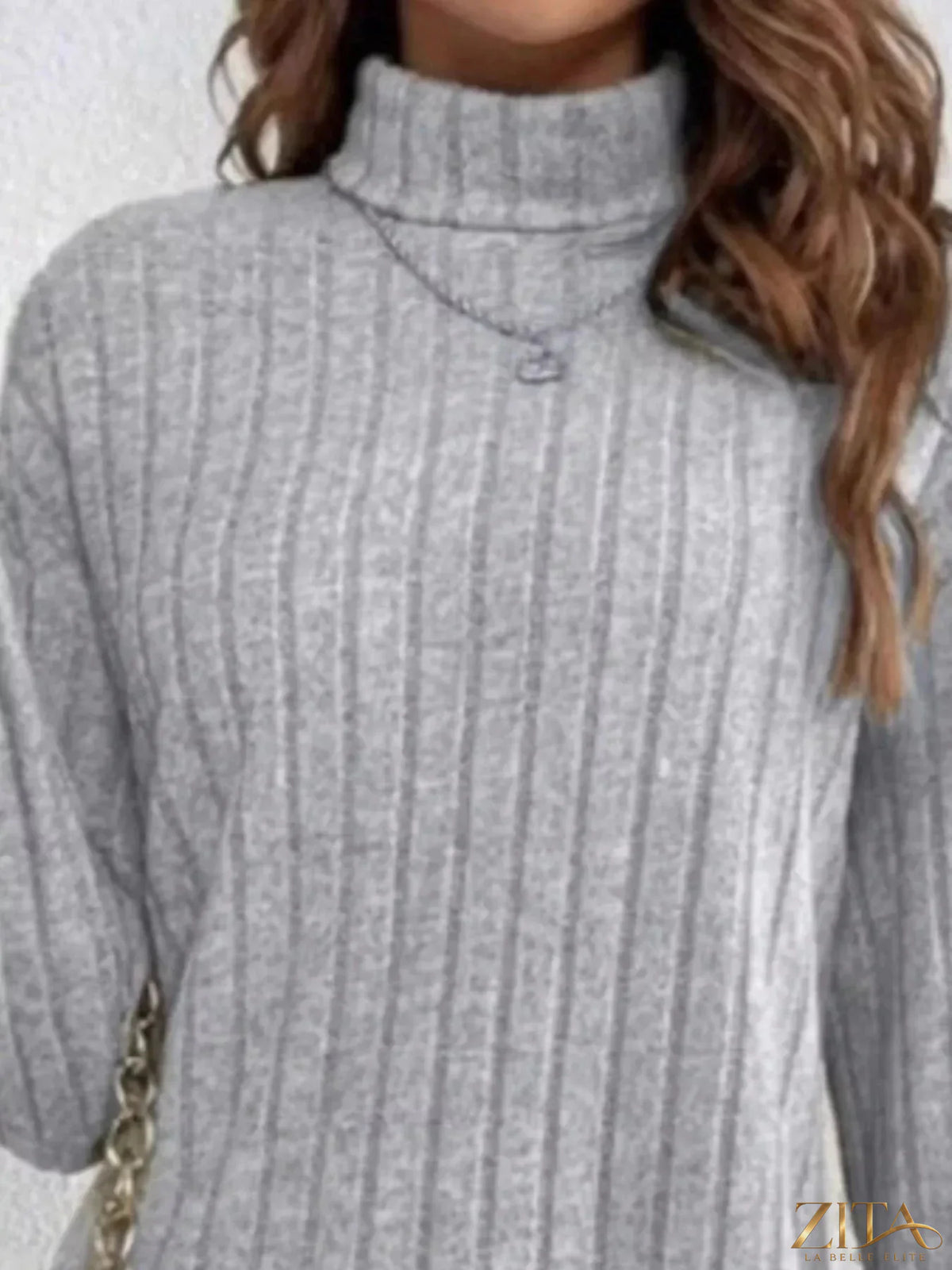 Casual ribbed turtleneck long sleeve mini dress by Trendsi, featuring a fitted silhouette and soft fabric in a versatile design.