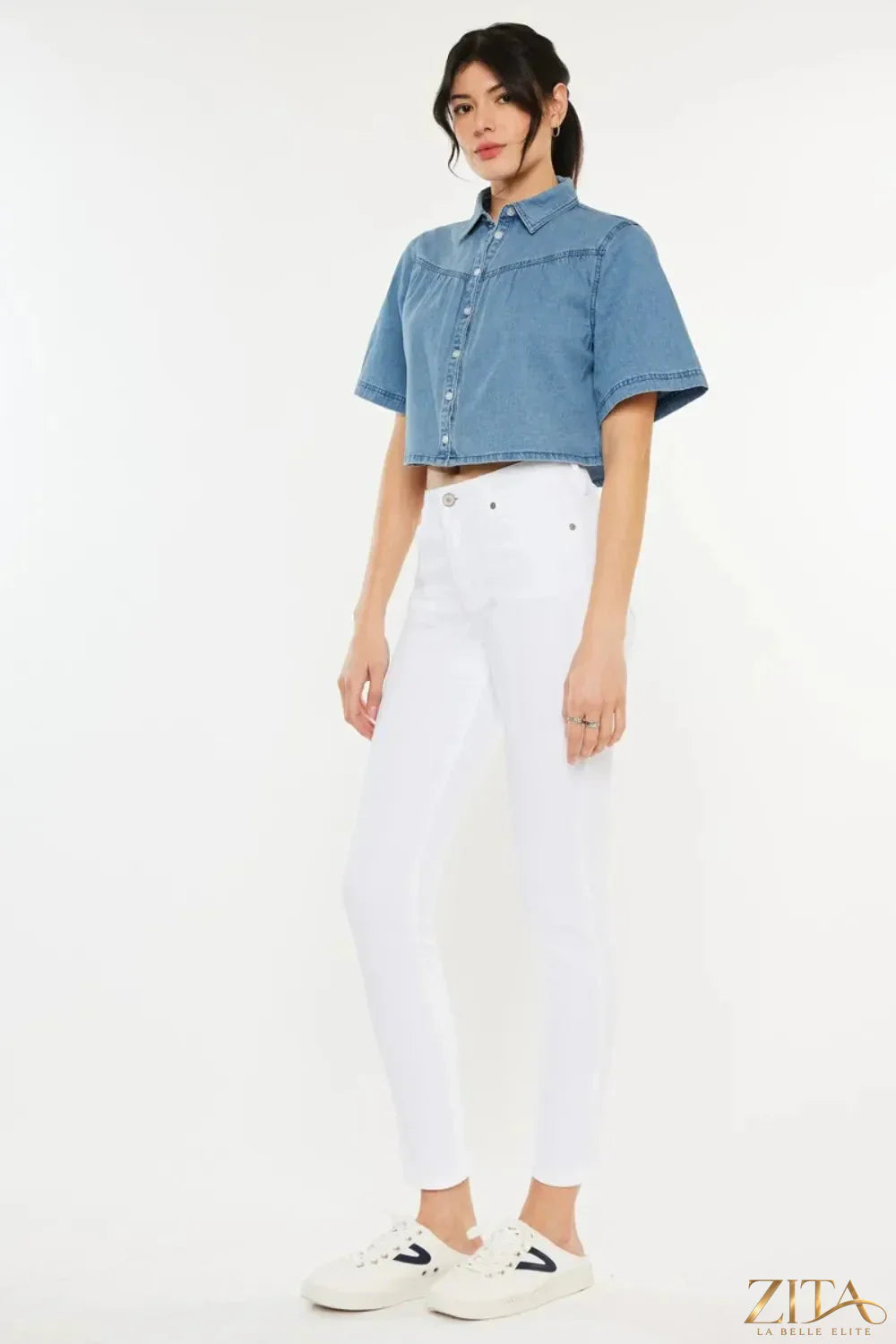 Zita La Belle Elite Kancan high rise ankle skinny jeans in dark wash, fitted design with front pockets and belt loops.