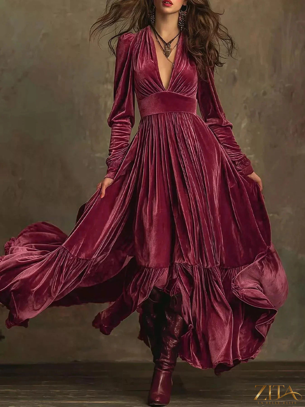 Long sleeve dress with ruffled hem from Trendsi, featuring a flowing fabric and stylish design suitable for casual or dressy occasions.