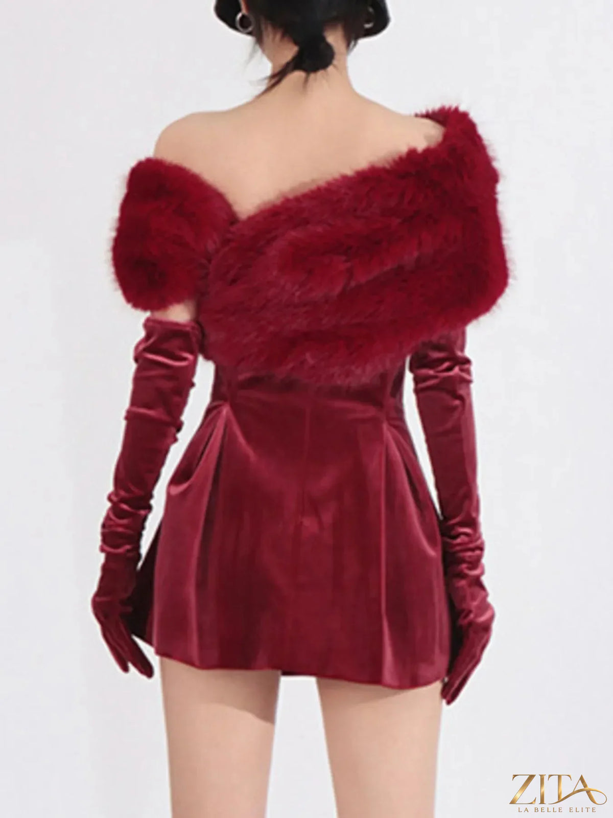 Fuzzy off-shoulder mini dress by Trendsi featuring a cozy, plush fabric and stylish off-the-shoulder neckline.