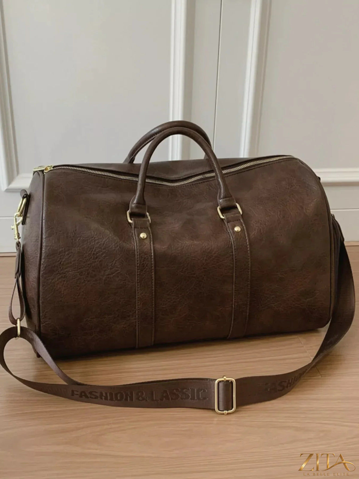 Trendsi PU leather travel bag with sturdy handles and spacious main compartment, ideal for weekend trips or travel.