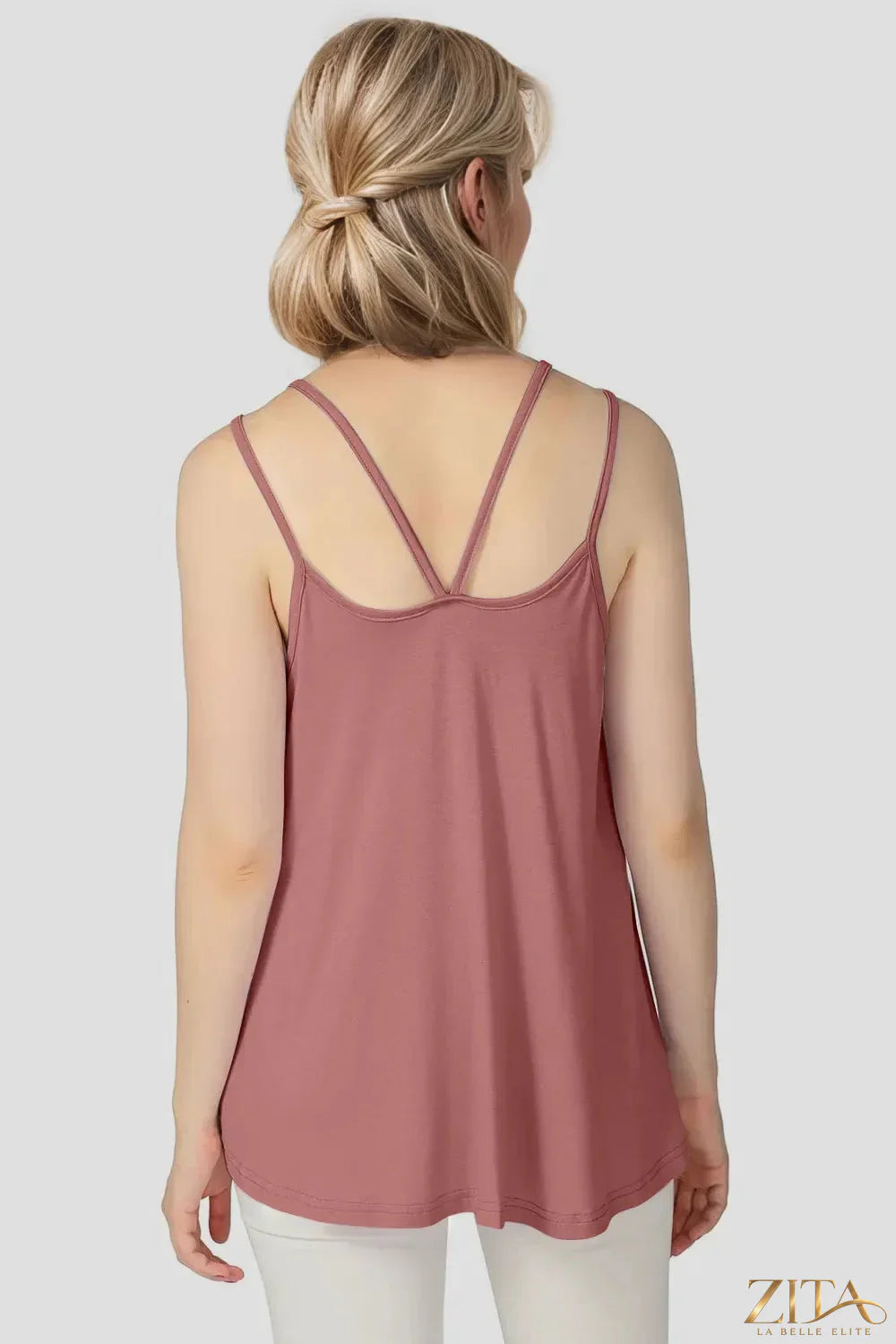 Zita La Belle Elite Basic Bae bamboo cami with scoop neck and double spaghetti straps in a soft, neutral fabric style.