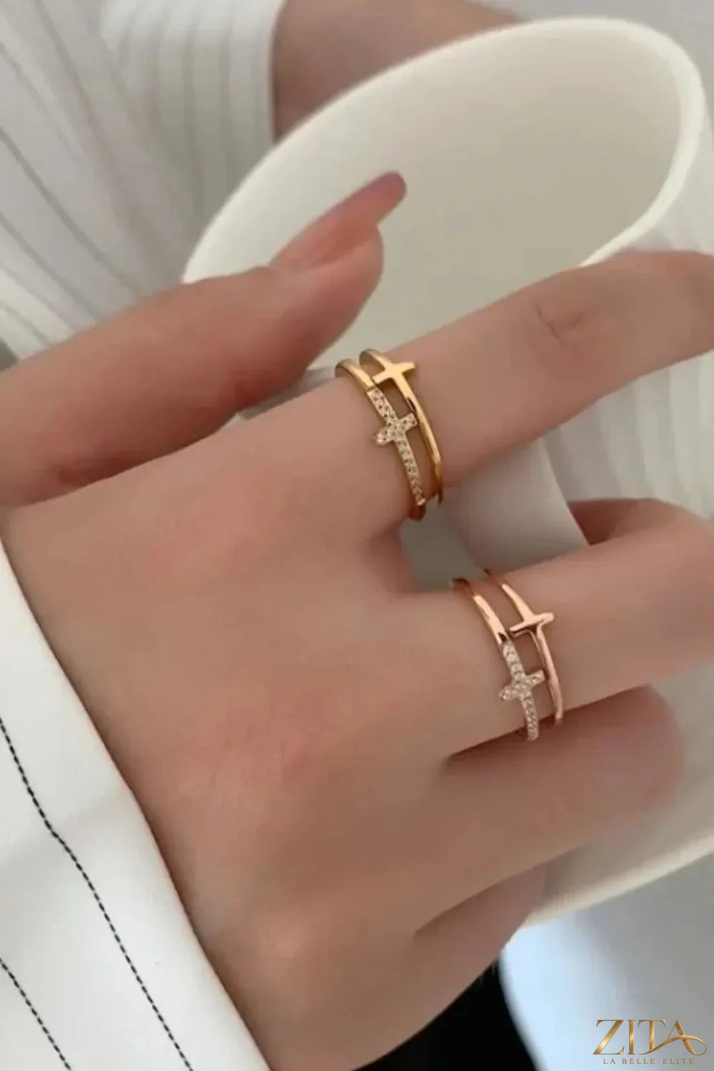 925 Sterling Silver Inland Zircon Cross Ring by Zita La Belle Elite, featuring a detailed silver cross with sparkling zircon stones.