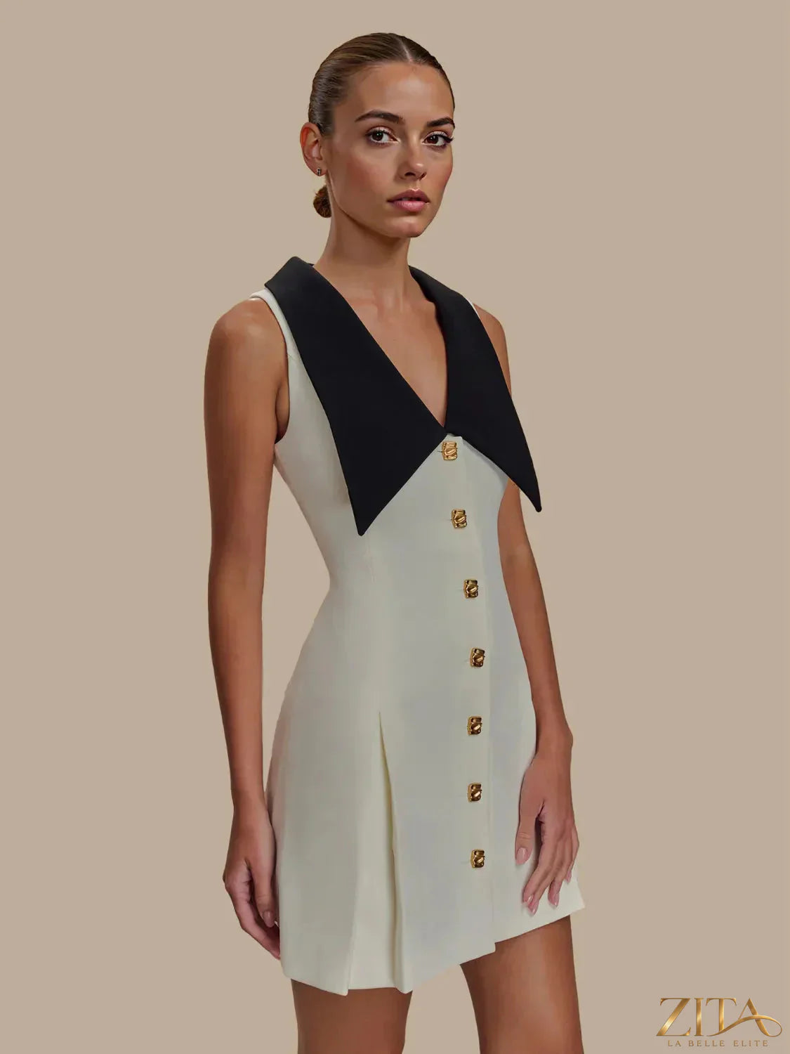 Button front sleeveless mini dress by Trendsi featuring a fitted silhouette and stylish design in soft fabric.